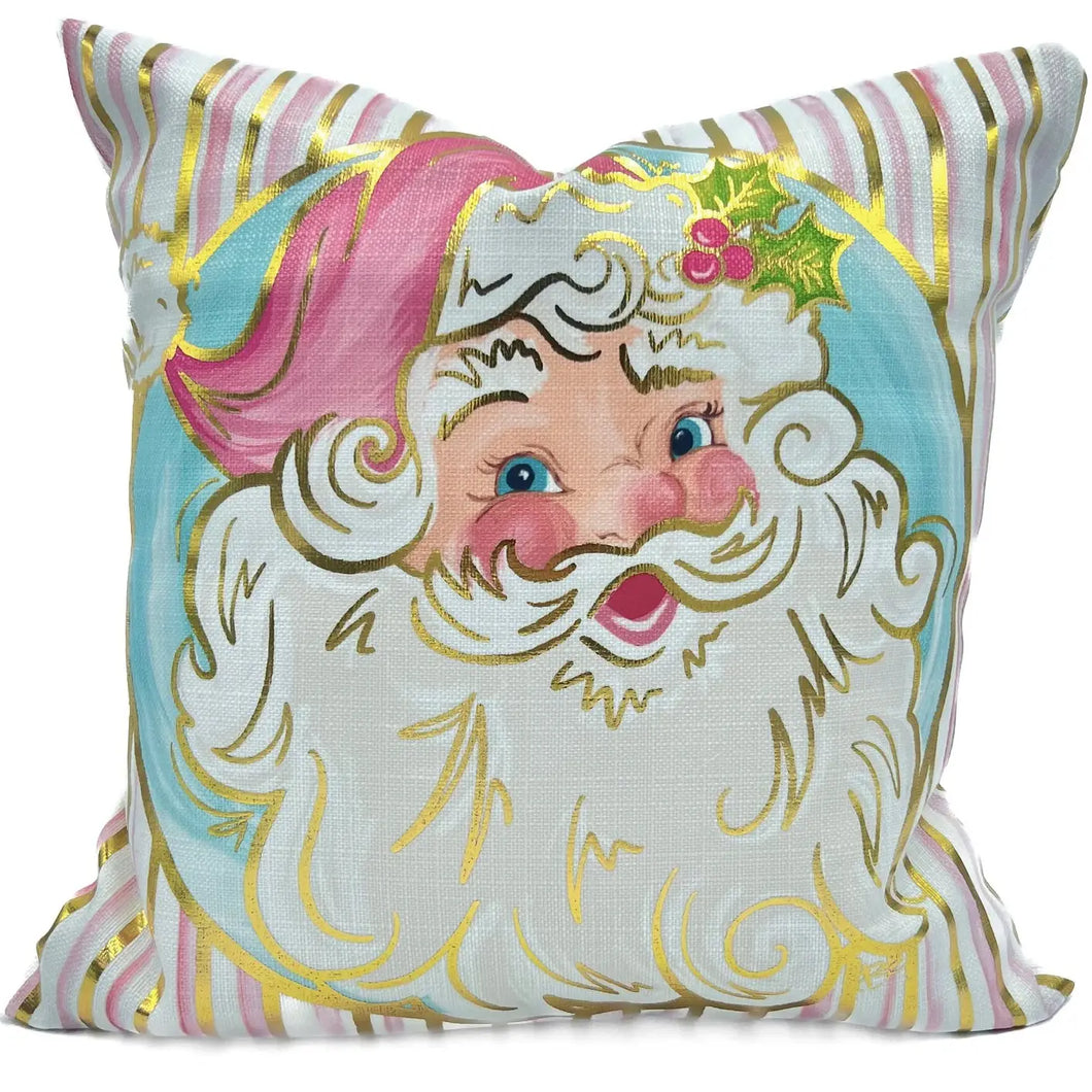 Gold Foil Pretty N' Pink Santa Pillow