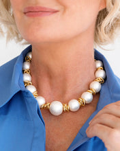 Load image into Gallery viewer, Gold &amp; White Cotton Pearl Choker Necklace
