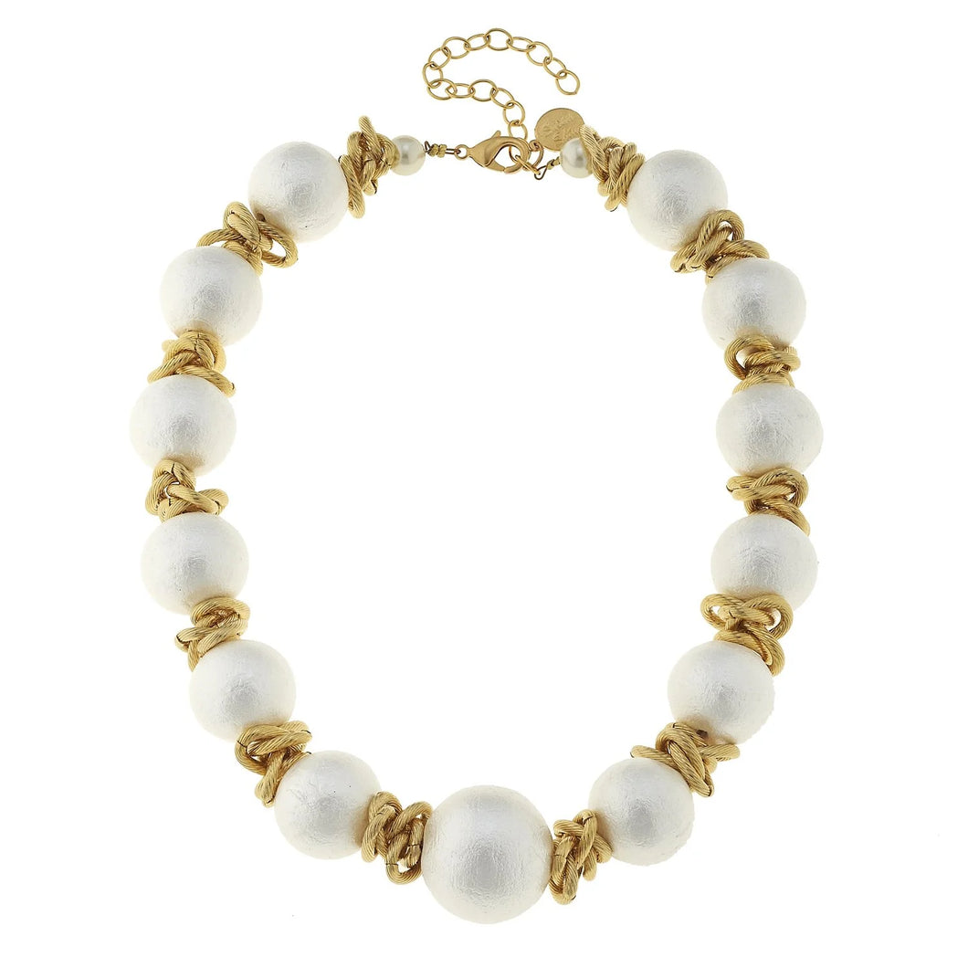 Gold & White Cotton Pearl Choker Necklace