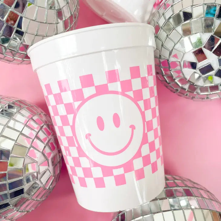 Checkered Smiley Face Stadium Cups