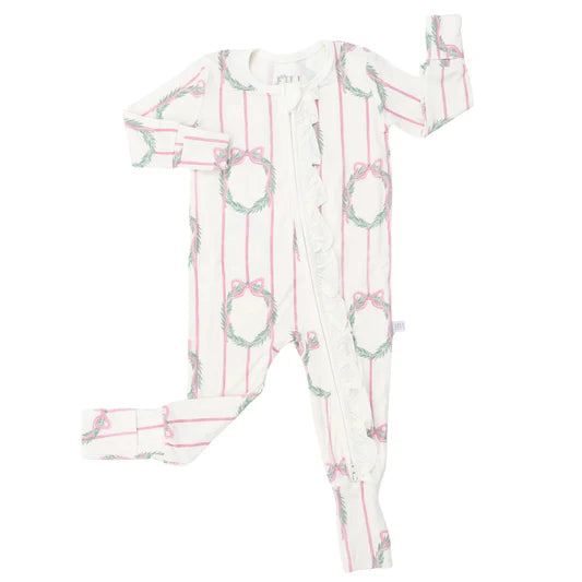 Girls Sugarplum Wreath Double Zipper Romper