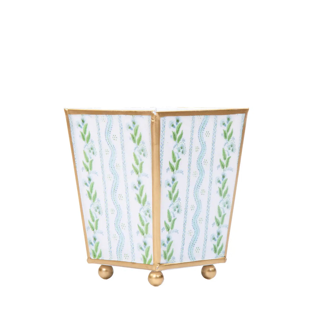 Emma Stripe Enameled Square Cachepot Planter
