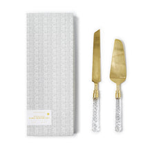 Load image into Gallery viewer, Crystal Clear 2 Pc Cake Server Set in Gift Box Includes- Stainless Steel/Brass/Glass
