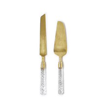 Load image into Gallery viewer, Crystal Clear 2 Pc Cake Server Set in Gift Box Includes- Stainless Steel/Brass/Glass
