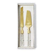 Load image into Gallery viewer, Crystal Clear 2 Pc Cake Server Set in Gift Box Includes- Stainless Steel/Brass/Glass
