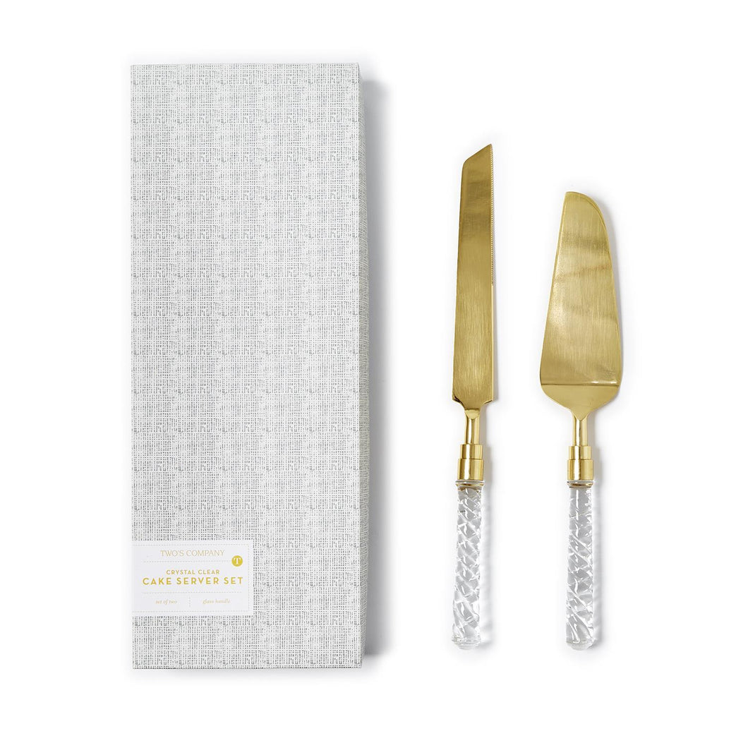 Crystal Clear 2 Pc Cake Server Set in Gift Box Includes- Stainless Steel/Brass/Glass