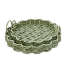 Load image into Gallery viewer, Wicker Scalloped Edge Round Serving Tray with Handles
