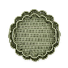Load image into Gallery viewer, Wicker Scalloped Edge Round Serving Tray with Handles
