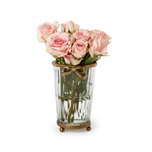 Load image into Gallery viewer, Antique Gold Hand Cut Glass Vase with Bow Accent

