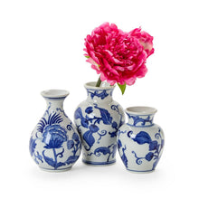 Load image into Gallery viewer, Blue Willow Hand-Painted Floral Chinoiserie Vases
