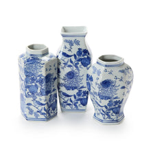 Load image into Gallery viewer, Chrysanthemum Hand-Painted Blue and White Vases
