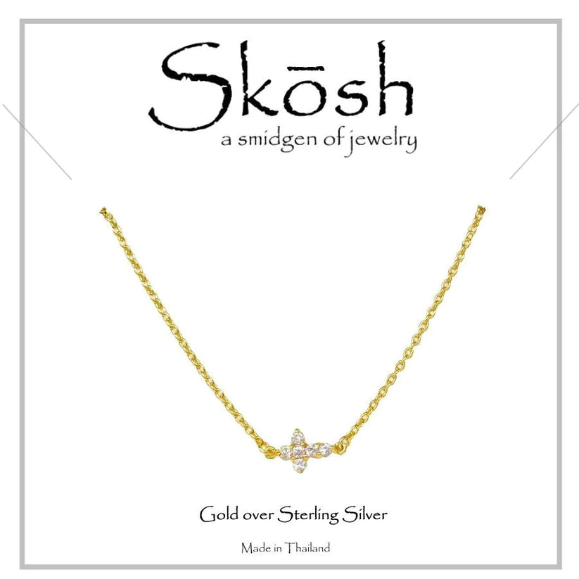 Skosh Tiny Sideways CZ Cross Necklace
