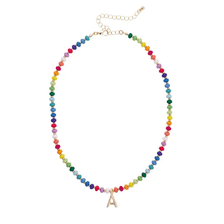 Rainbow Beaded Mini Initial Children's Necklace