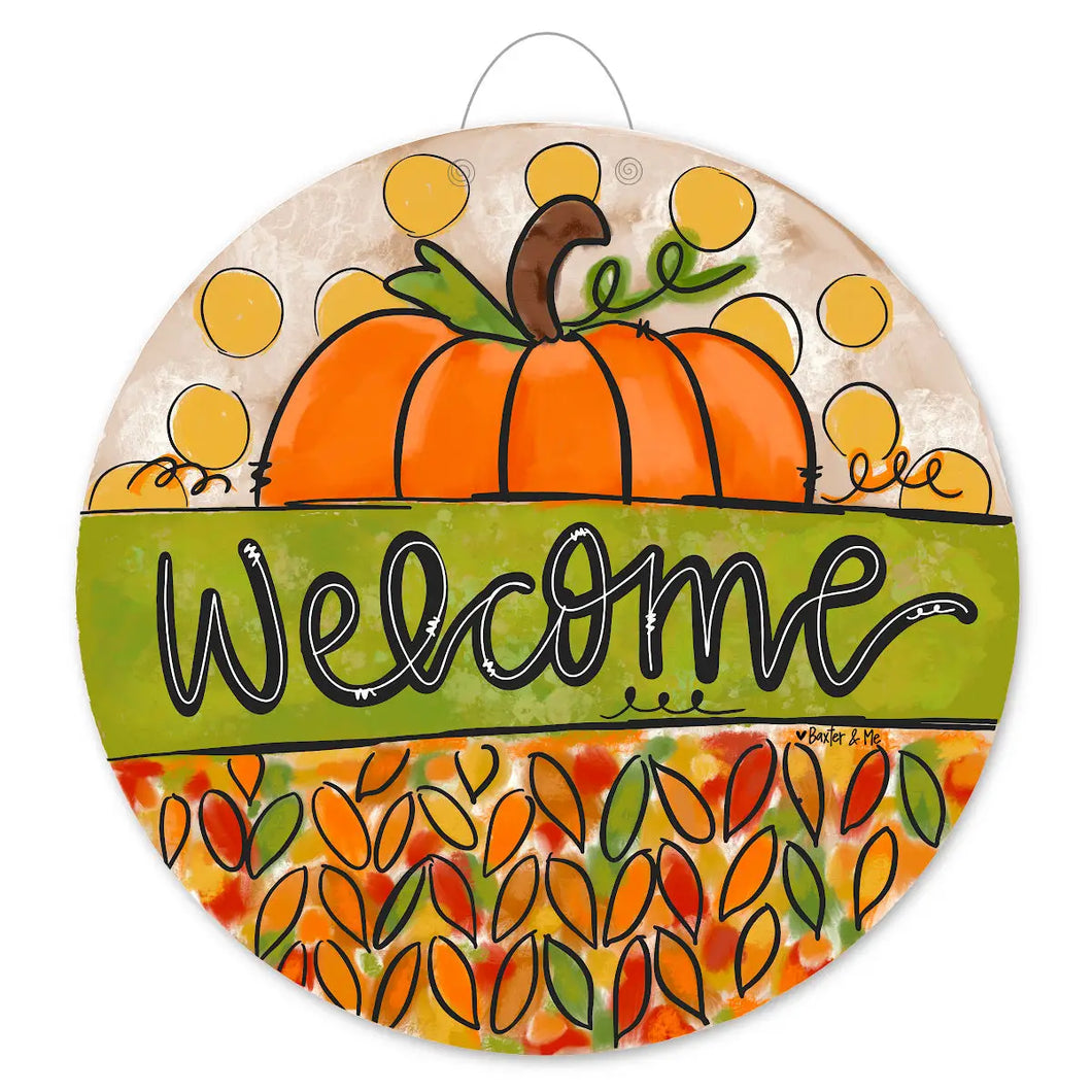 Welcome Autumn Pumpkin Leaves Door Hanger