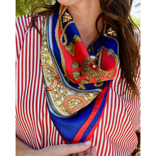 Load image into Gallery viewer, Trellis Tassel Scarf Red Navy
