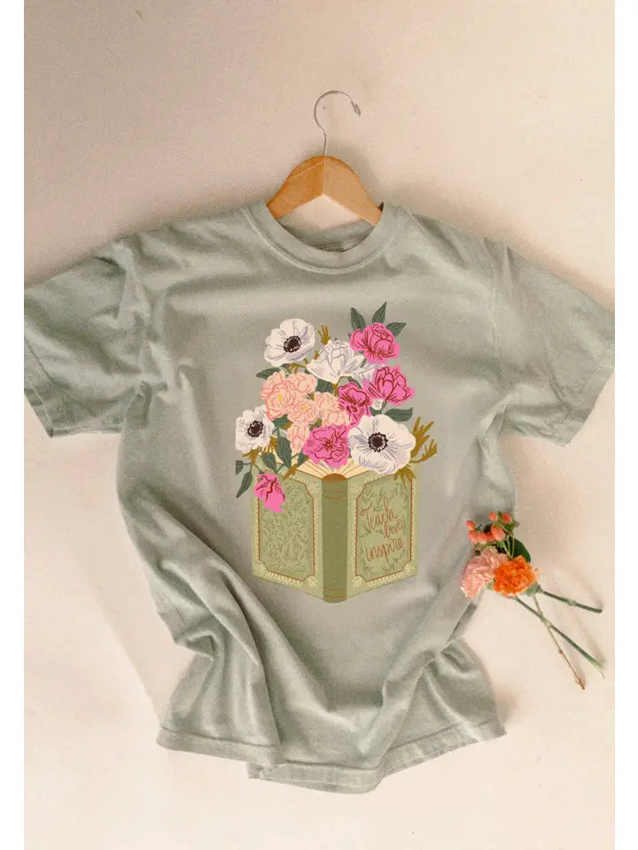 Teachers Love Inspire Book Graphic Tee
