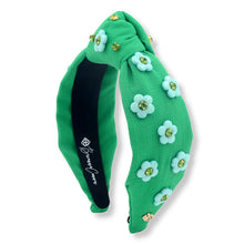 Load image into Gallery viewer, Green Twill Headband with Flowers
