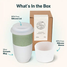 Load image into Gallery viewer, Sage Green Ceramic Travel Mug – 16oz Reusable Cup
