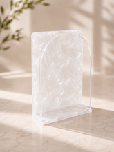 Load image into Gallery viewer, White Pearl Acrylic Vertical Napkin Holder with Clear Front
