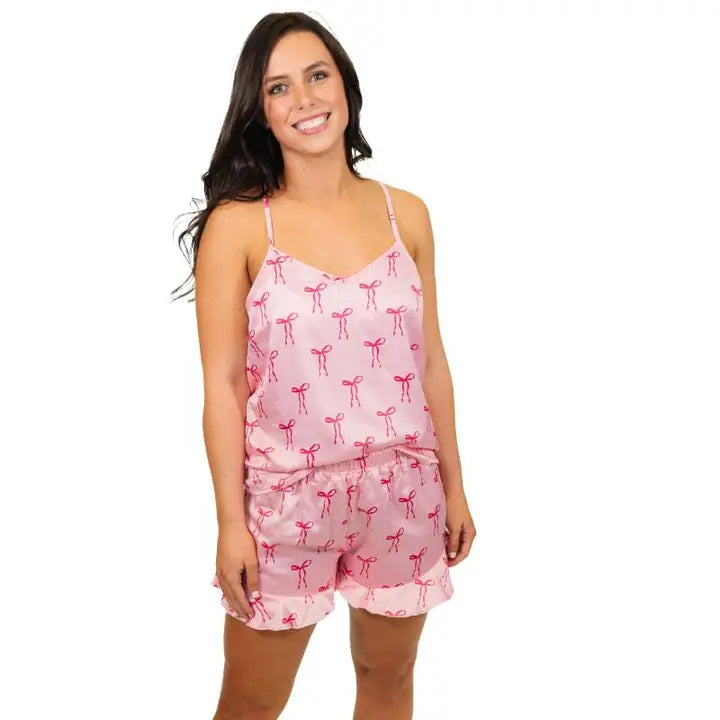 Tied with A Bow Satin Pajama Tank Set