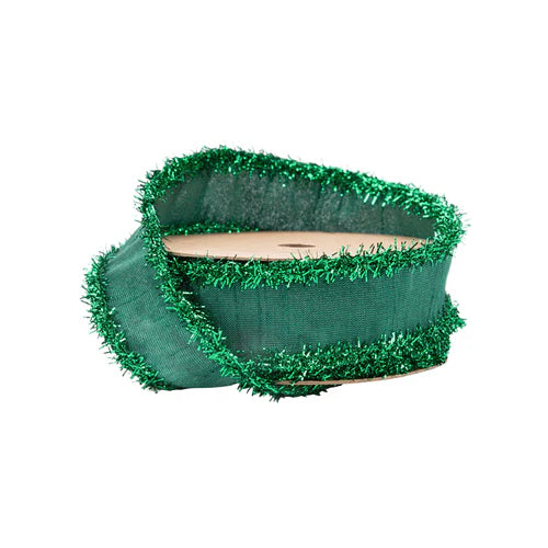 Dark Green Ribbon w/ Dark Green Tinsel Edging