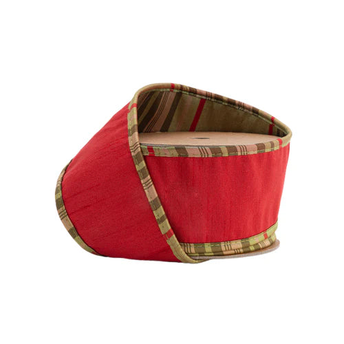 Red w/ Moss Plaid Piping and Backing Ribbon