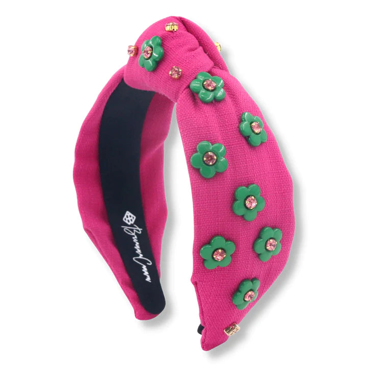 Magenta Twill Headband with Flowers