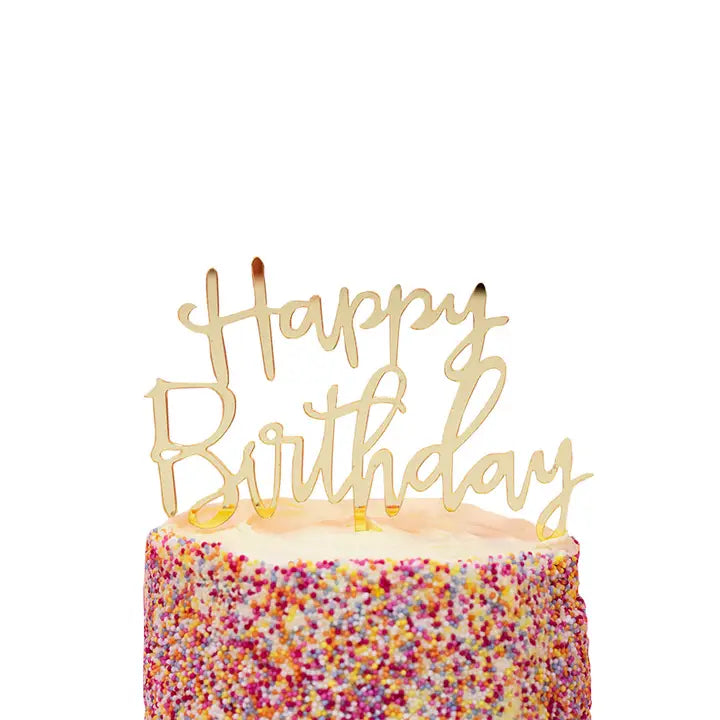 Happy Birthday Gold Acrylic Cake Topper