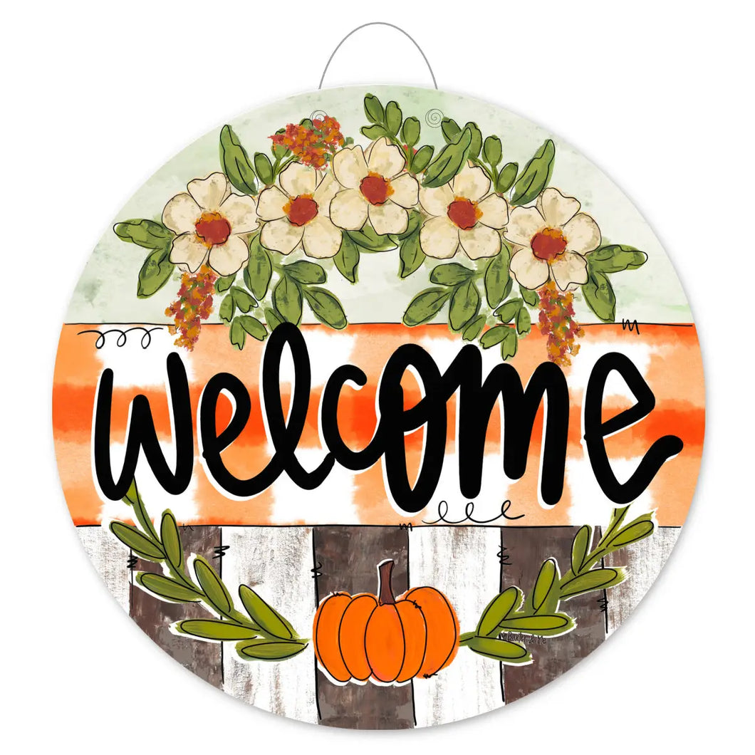 Welcome Pumpkin and Petals Door Hanger