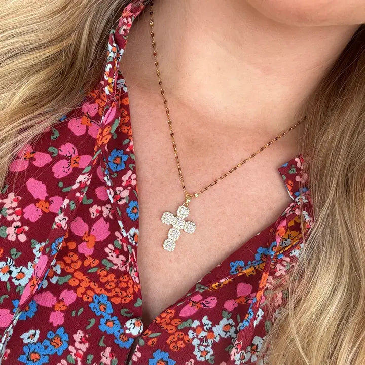 Triple Play Square Diamond Cross Necklace