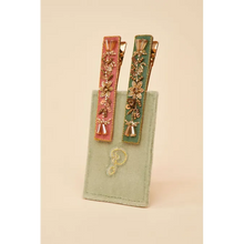 Load image into Gallery viewer, Narrow Bar Hair Clips - Coral and Green Garland
