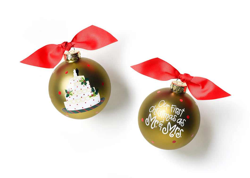 Our First Christmas as Mr. & Mrs. Wedding Cake Glass Ornament
