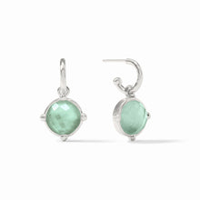 Load image into Gallery viewer, Silver Honeybee Hoop &amp; Charm Earring Iridescent Aquamarine Blue
