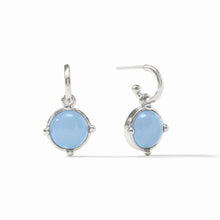 Load image into Gallery viewer, Silver Honeybee Hoop &amp; Charm Earring Iridescent Chalcedony Blue
