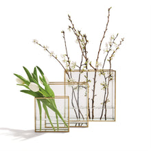 Load image into Gallery viewer, Windows Square Vase with Gold Metal Trim

