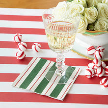 Load image into Gallery viewer, Green &amp; Red Awning Stripe Cocktail Napkin
