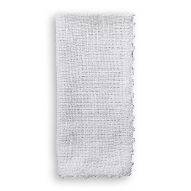 Knotted Edge White Cotton Napkin with White Trim