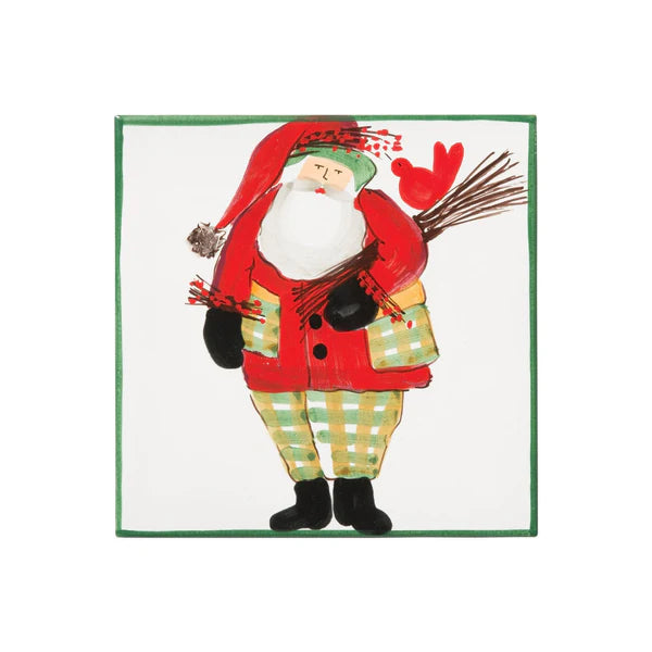 Old St. Nick Trivet- Green Border With Wood Pile