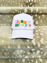Load image into Gallery viewer, Purple Checker Jesus Loves You Hat
