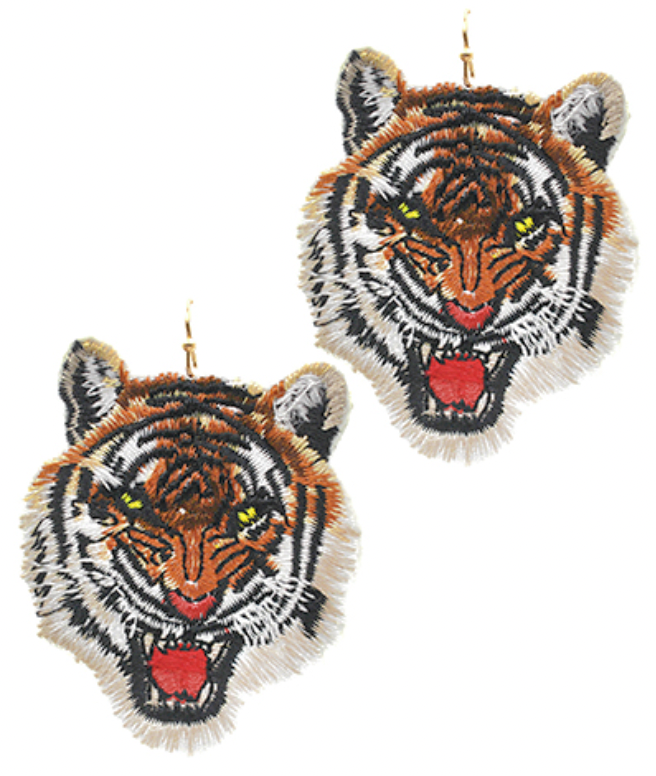 Tiger Embroidery Patch Earrings