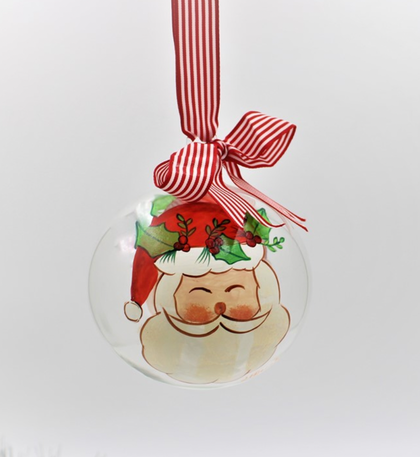 4 Handpainted Glass Ornament Santa Double Sided