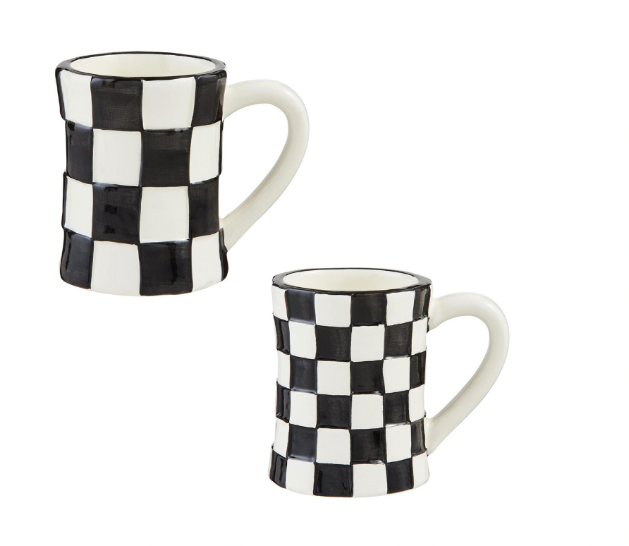 Hand Painted Checkered Bistro Mugs