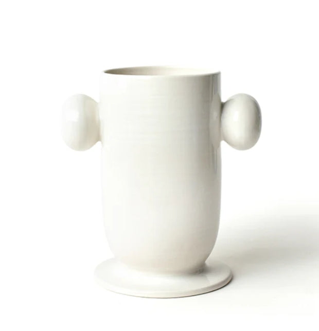 Signature White Large Cylinder Vase with Knob Handles