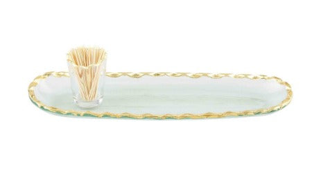 Gold Glass Toothpick Tray Set