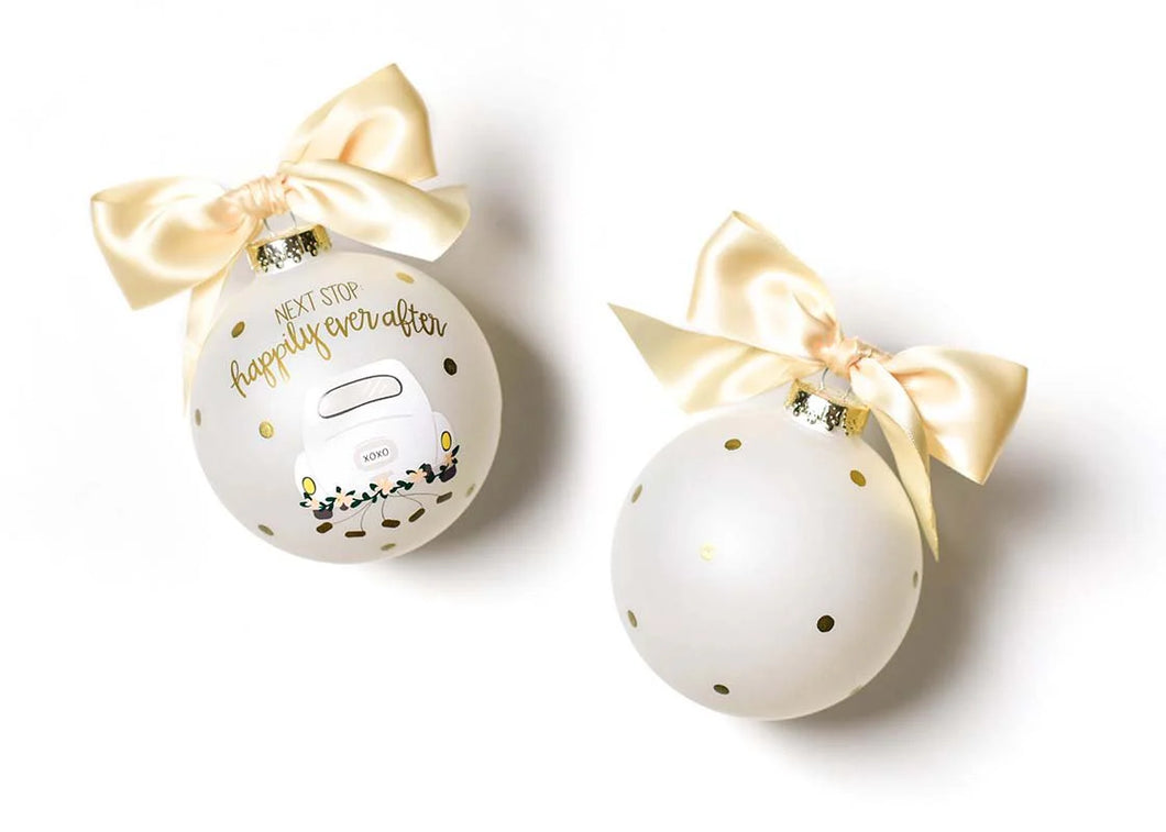 Next Stop Happily Ever After Glass Ornament