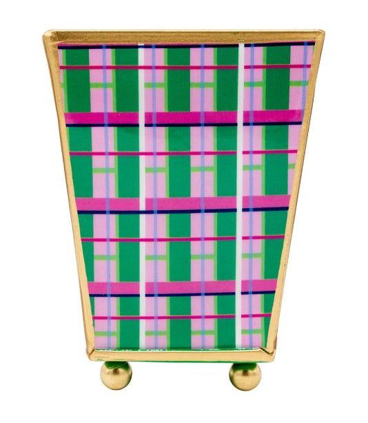 Mad Plaid Enameled Square Cachepot
