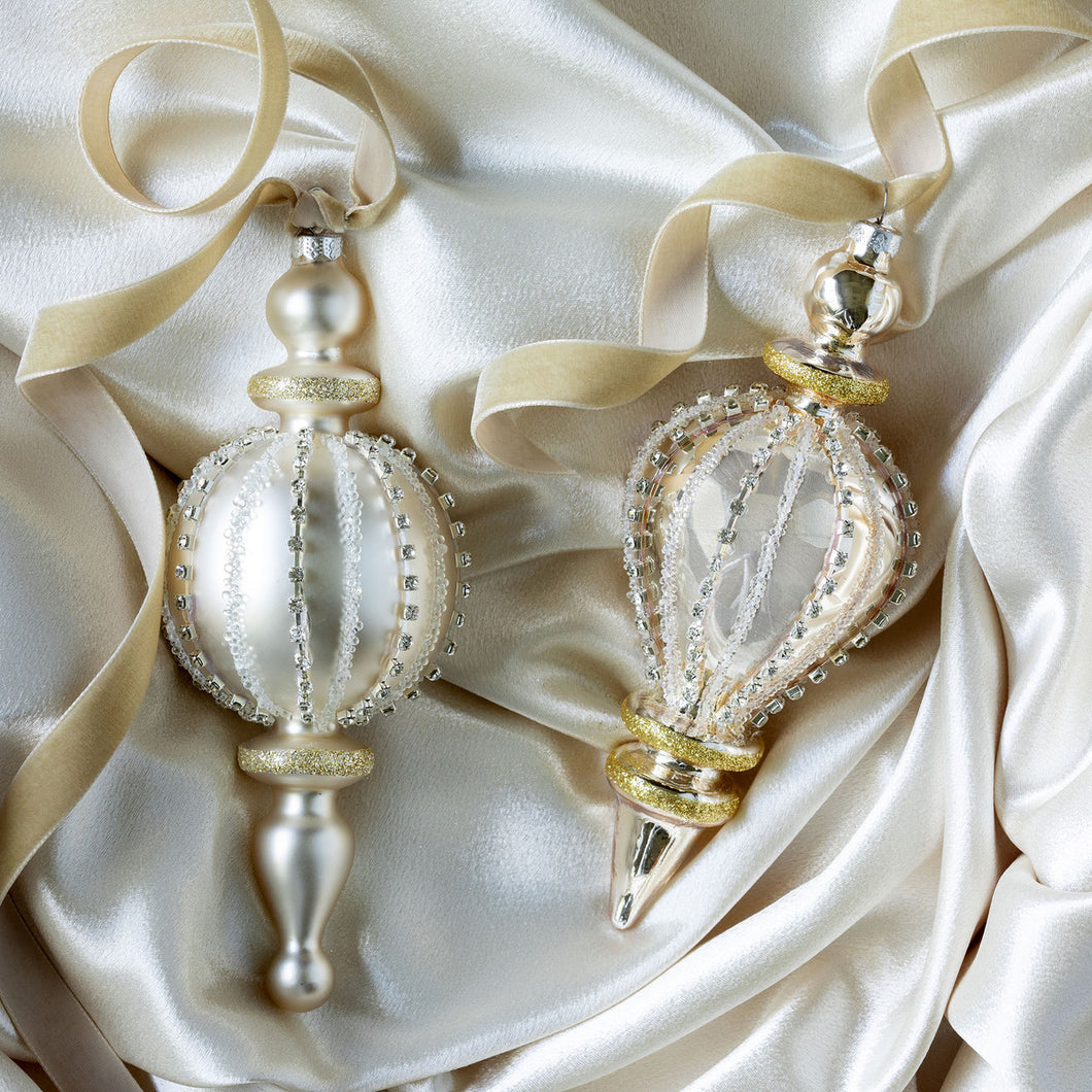 Rhinestone Pattern Frosted Glass Finial Ornament