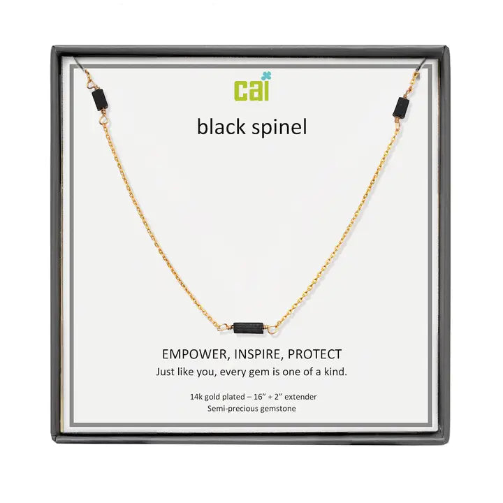 Black Spinel Station Bar Gemstone Necklace