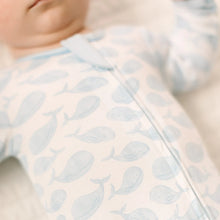 Load image into Gallery viewer, Azure Whales Print Zip Footie – Light Blue

