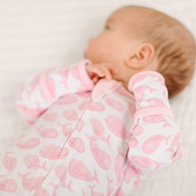Load image into Gallery viewer, Azure Whales Print Zip Footie – Pink
